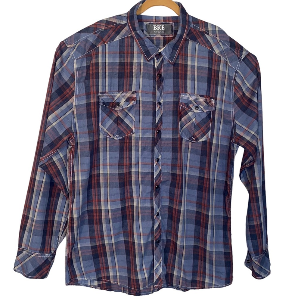 BKE Mens Western Shirt Size XXL Athletic Cut Plaid Pearl Snap Closure